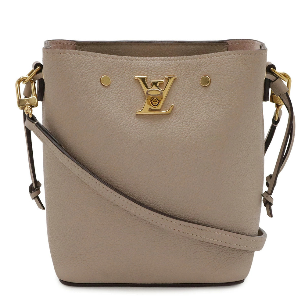 LOUIS VUITTON Lockme Bucket Shoulder Bag Drawstring Leather Beige Cream